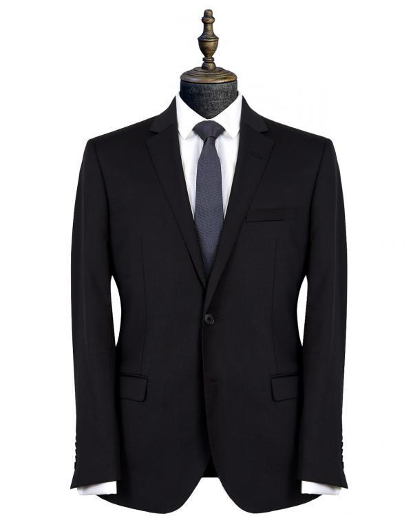 Premium level slim-fit black suit made from pure wool.